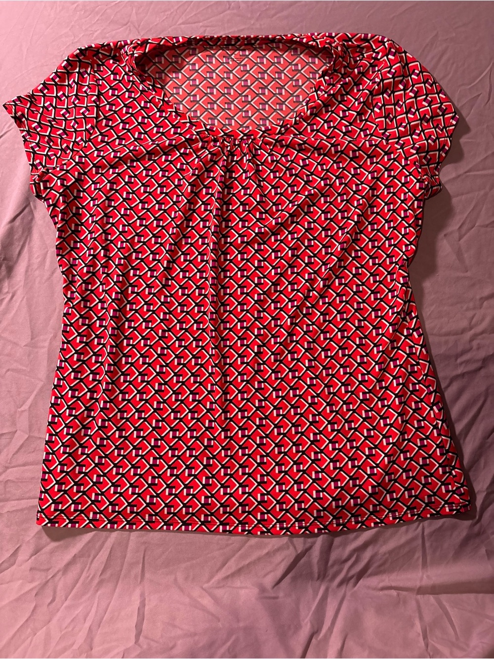 Worthington Red Geometric Short-Sleeve Tee